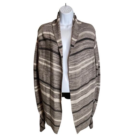 Beyond Threads Women's Gray Striped Shawl Open Front Cardigan Size M Boho Gypsy - Picture 1 of 11